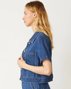 MONROW Soft Denim Short Sleeve Shirt MEDIUMWASH New